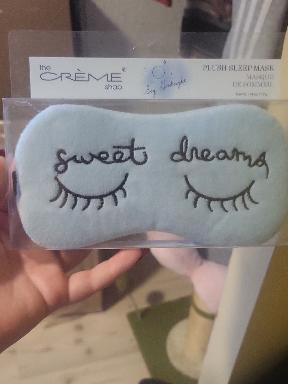 The Creme Shop Plush Sleep Mask in Light Blue - "Sweet Dreams"